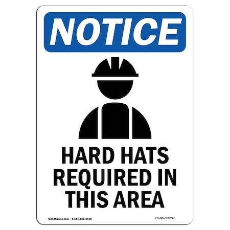 Signmission OSHA Notice Sign, Hard Hats Required With Symbol, 24in X 18in Aluminum, 18" W, 24" H, Portrait OS-NS-A-1824-V-13297